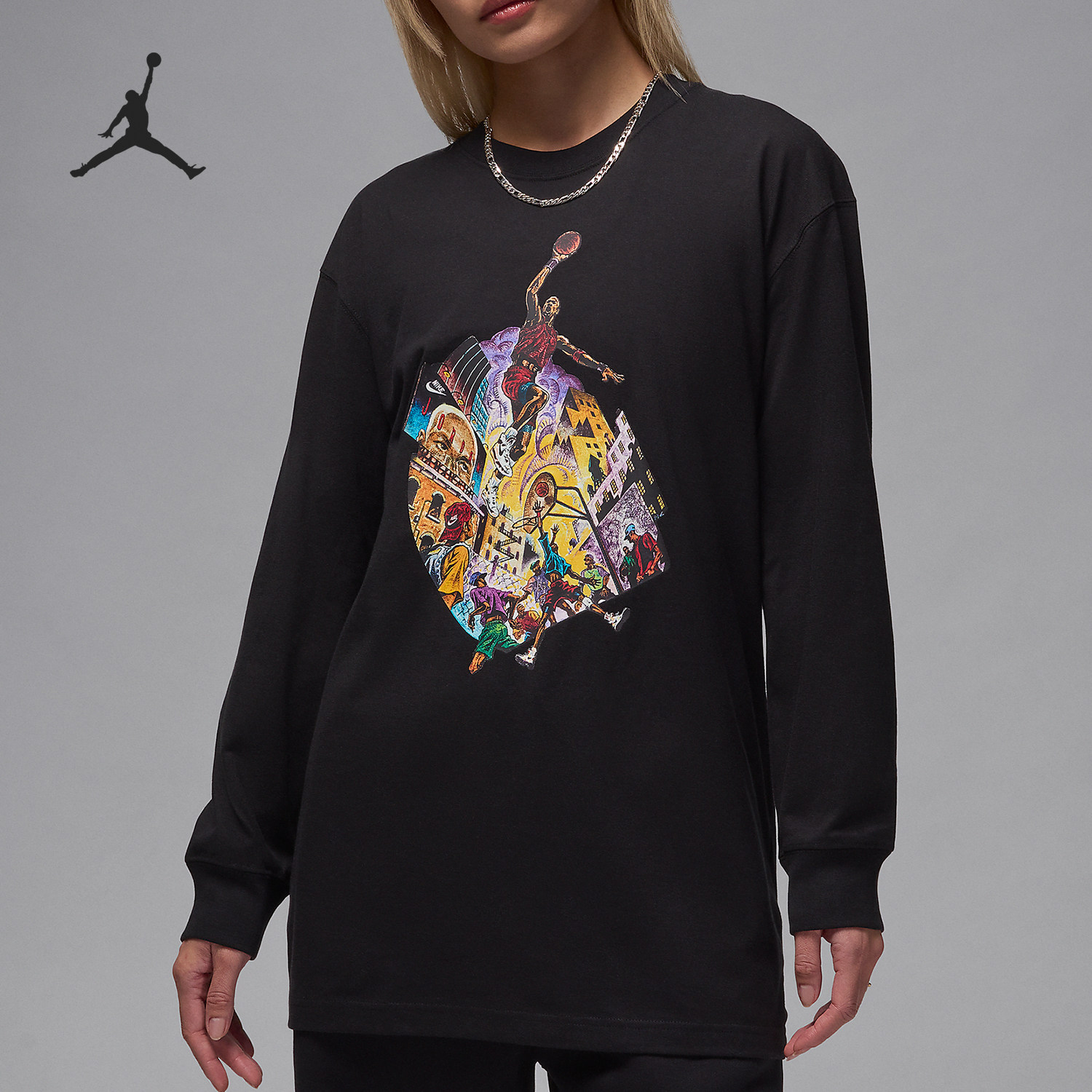 Nike/耐克正品女士JORDAN漫画印花休闲运动透气长袖T恤FV7198-010,运动服/休闲服装,运动T恤,淘宝优惠券,粉丝福利购,淘宝优惠卷