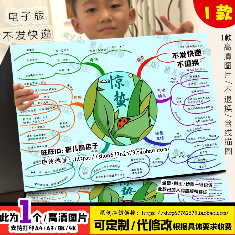惊蛰思维导图手抄报二十四节气电子小报春节传统节气线稿涂色