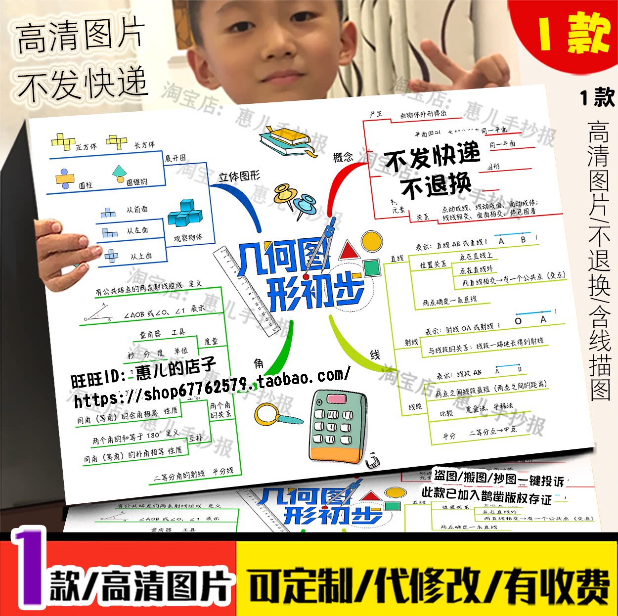 几何图形初步思维导图手抄报初中七年级上册数学六章知识点小报