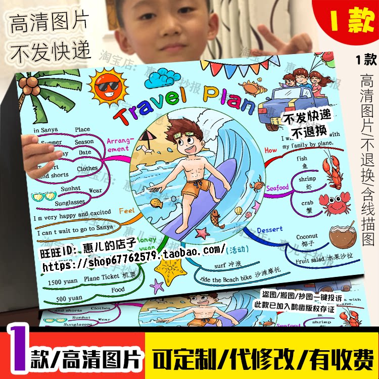 Travel plan思维导图三亚夏天暑假旅行旅游计划手抄报电子版小报