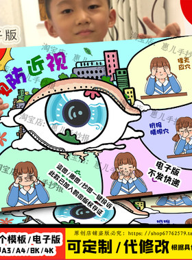 预防近视全国爱眼日爱护眼睛保护视力儿童画简笔画手抄报电子小报
