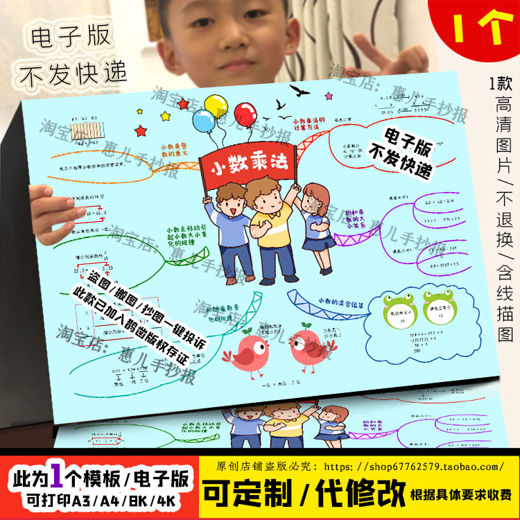 北四年级数学下册第三单元小数乘法思维导图手抄报电子版小报线稿,商务/设计服务,设计素材/源文件,淘宝优惠券,粉丝福利购,淘宝优惠卷