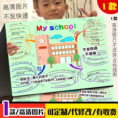 My school英语思维导图人教四年级下一单元我的学校英文电子小报