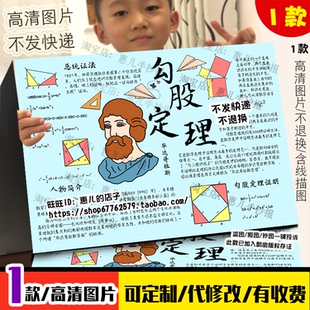 勾股定理手抄报初中数学毕达哥拉斯数学家电子版小报模版线稿