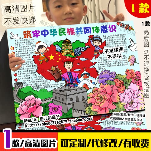 筑牢中华民族共同体意识手抄报民族大团结一家亲电子小报线稿