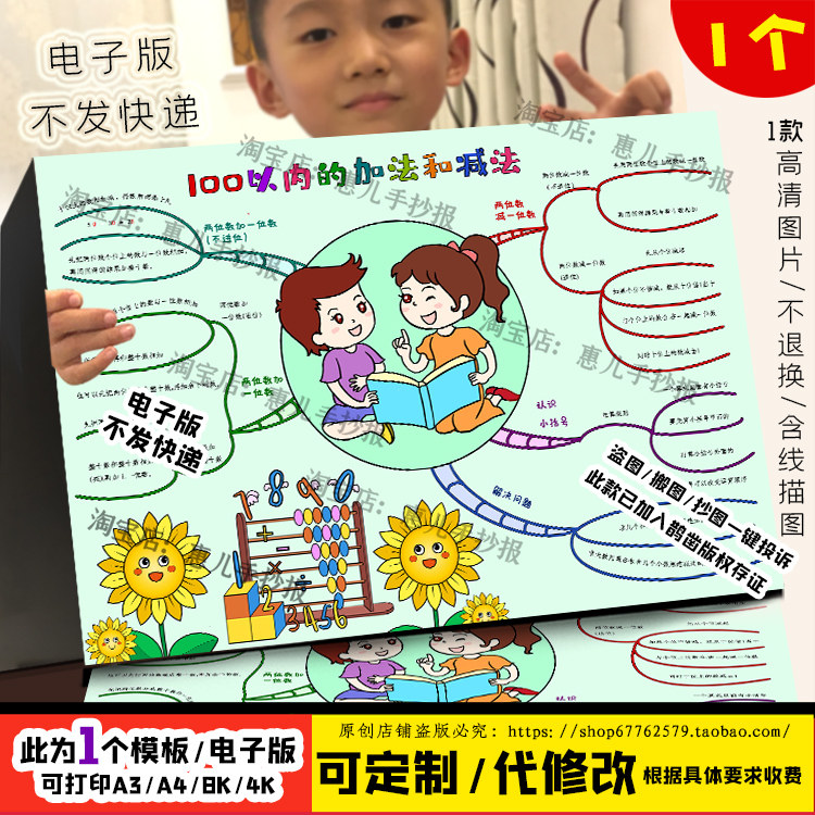 人一年级数学下册100以内的加法和减法思维导图手抄报电子版小报,商务/设计服务,设计素材/源文件,淘宝优惠券,粉丝福利购,淘宝优惠卷