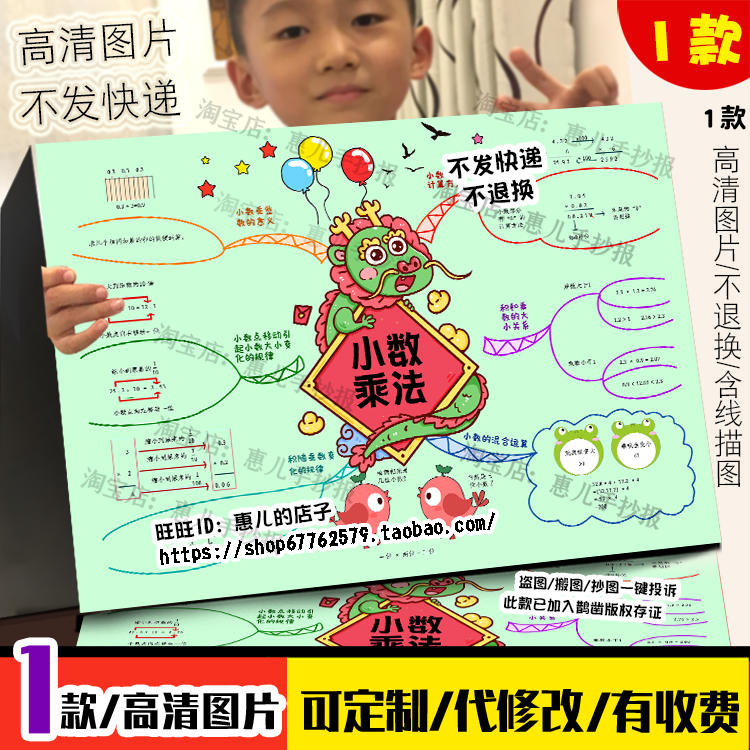 小数乘法思维导图手抄报北师大四年级下册三单元数学知识总结小报,商务/设计服务,卡通/动漫/插画设计,淘宝优惠券,粉丝福利购,淘宝优惠卷