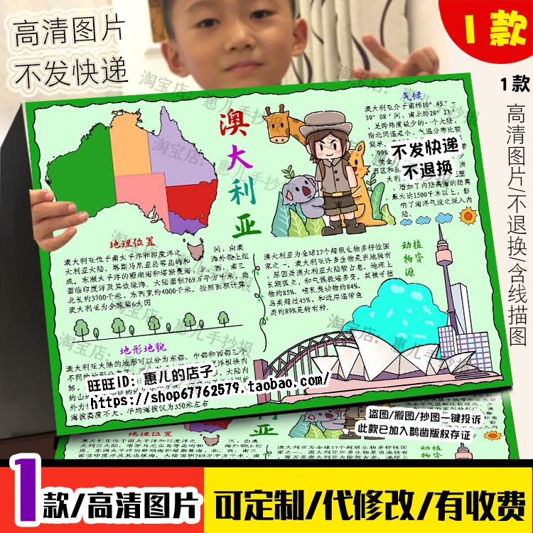 澳大利亚手抄报初中地理国家自然环境人物环境植物电子小报线稿