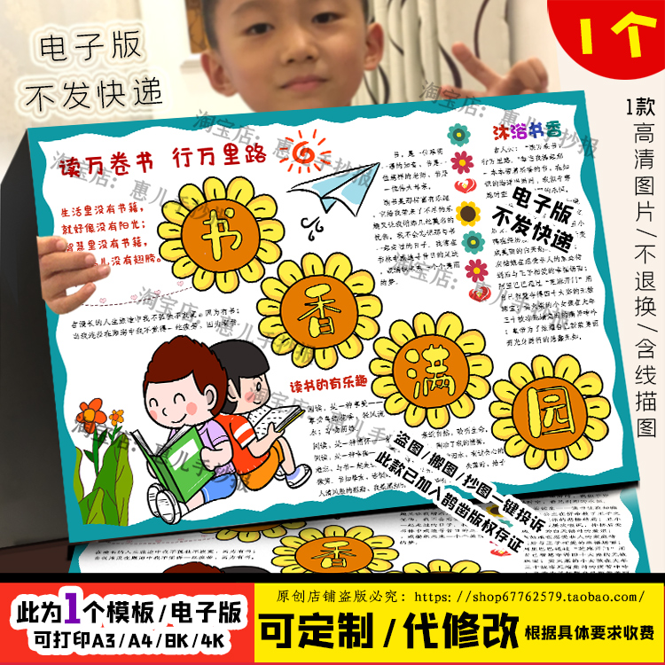 书香满园手抄报我爱读书阅读好书推荐读感世界读书日电子小报线稿