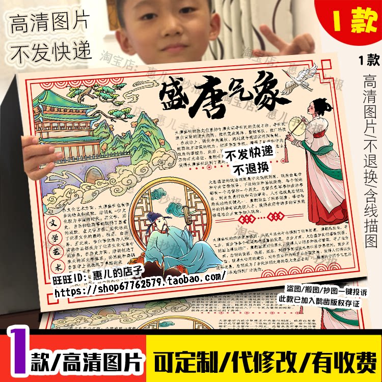 盛唐气象历史手抄报初中大唐盛世唐朝文化历史背景电子小报线稿