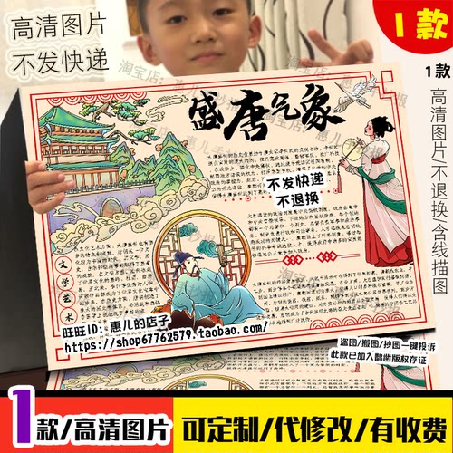 盛唐气象历史手抄报初中大唐盛世唐朝文化历史背景电子小报线稿