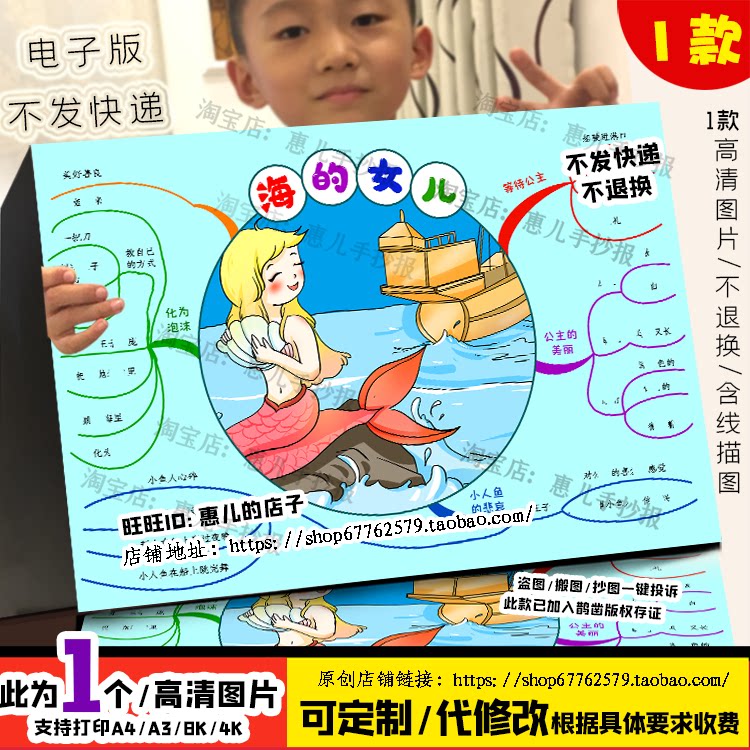 海的女儿思维导图手抄报安徒生童话童话故事四下语文电子版小报