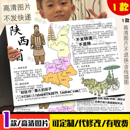 陕西省地理手抄报走进陕西秦省份初中地理知识电子小报模板线稿