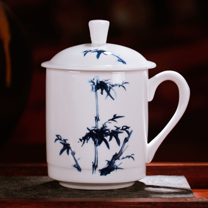 鹏博带盖梅兰竹菊送礼品陶瓷杯