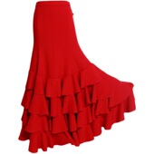 舞蹈服品牌西班牙弗拉门戈舞裙涤棉大红四层荷叶边热销ESS20