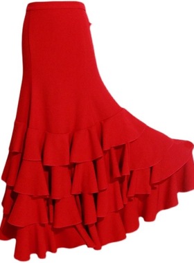 舞蹈服品牌西班牙弗拉门戈舞裙涤棉大红四层荷叶边热销ESS20