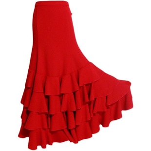 舞蹈服品牌西班牙弗拉门戈舞裙涤棉大红四层荷叶边热销ESS20