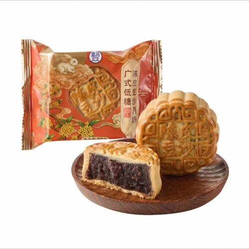 盒马代购低糖陈皮豆沙月饼80g广式月饼绵密细腻点心红豆味传统饼