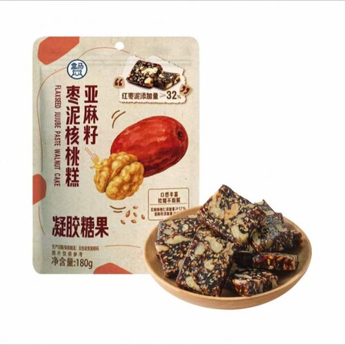 盒马代购亚麻籽枣泥核桃糕凝胶糖果180g袋装入口绵软软糯休闲零食