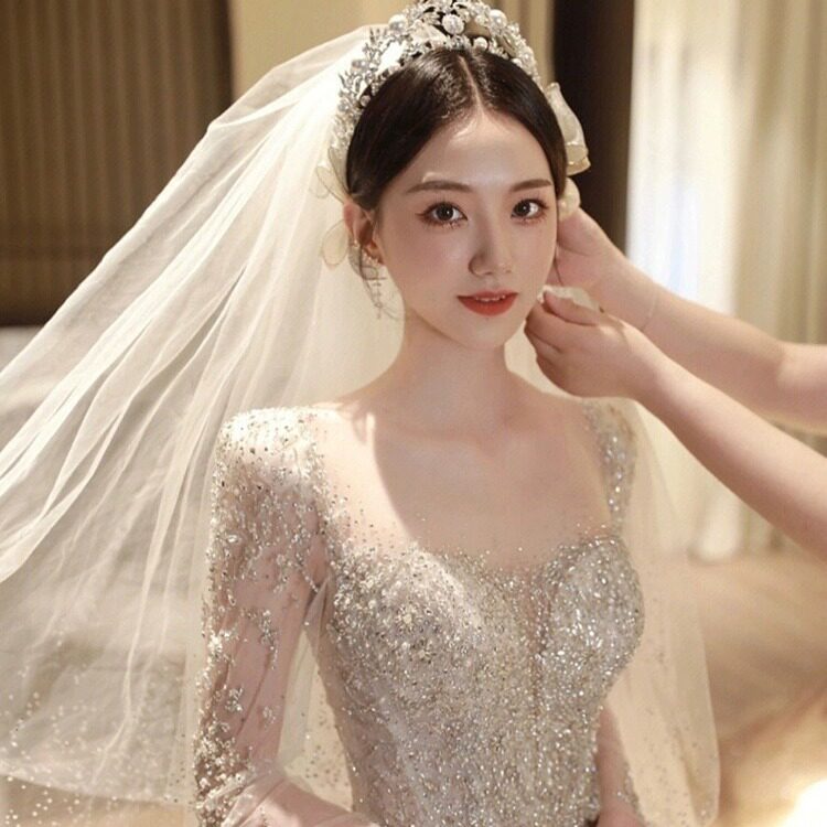长袖婚纱新娘2025新款主纱礼服孕妇质感重工法式轻小个子大码