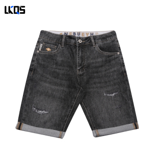 多袋透气青年男 合身直筒中裤 骆克骑士潮牌26夏休闲牛仔短裤 五分裤