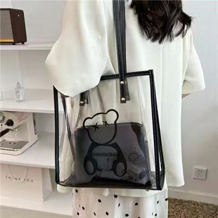 定制透明托特包女大容量单肩包新品百搭手提袋果冻包包海边沙滩包