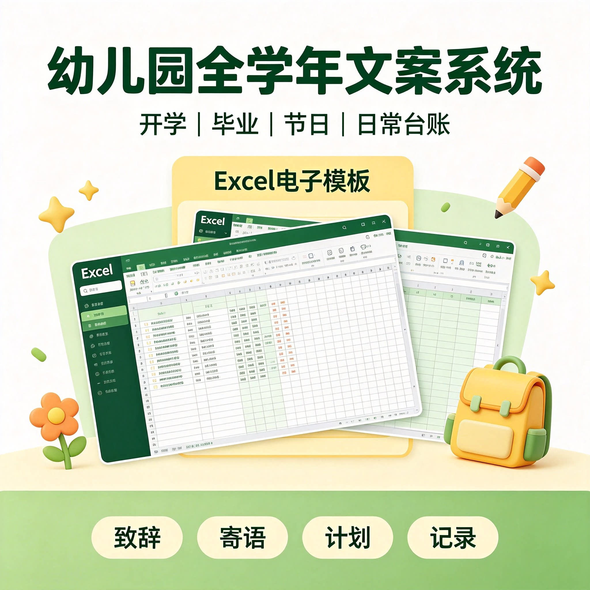 幼儿园全年文案系统Excel表格 开学毕业园长致辞教师寄语台账模板