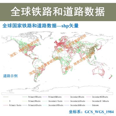 全球铁路和道路矢量数据shp矢量世界道路路网铁路路网arcgis出图