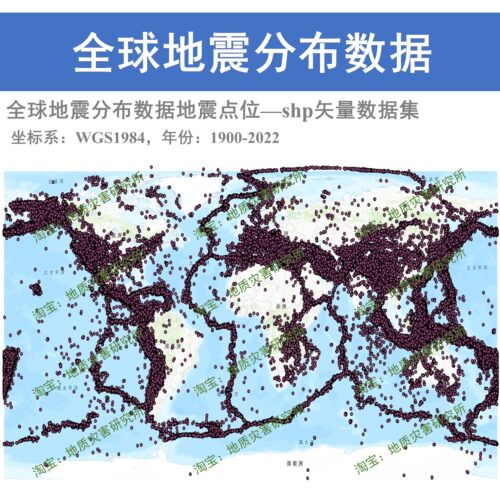 全球地震空间分布数据集shp矢量1900-2022地震点位数据arcgis出图