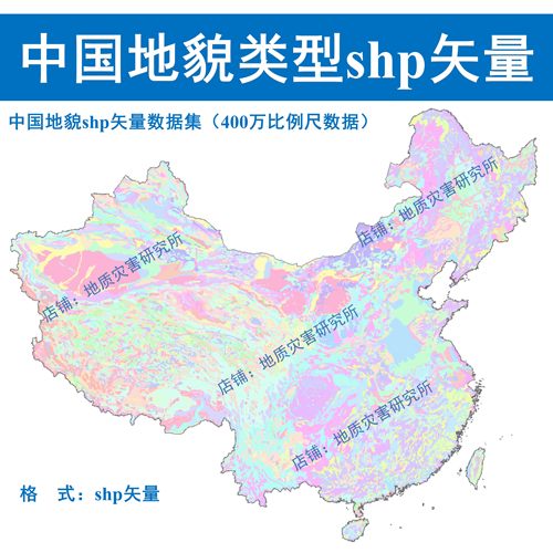 中国400万地貌类型shp矢量数据集海拔高原山地丘陵平原盆地GIS出