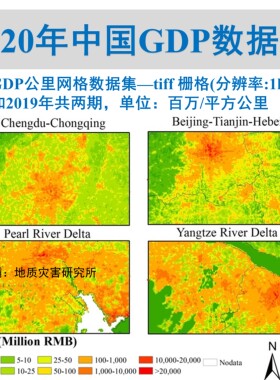 中国公里网格GDP数据集（2019年,2020年）GDP空间分布tiff栅格