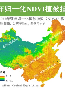 中国2000-2022年逐年归一化NDVI植被指数tif栅格数据集GIS植被1km