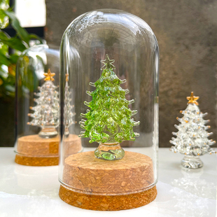 淄博博山琉璃小摆件仿真绿植物可爱玻璃盆栽水晶圣诞树儿童节礼物