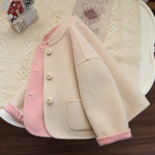 女童渐变色双面羊绒大衣短款手工羊毛呢气质小立领儿童新中式外套