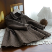 百褶款 女童双面羊绒大衣秋冬复古毛呢儿童手工羊毛淑女气质外套