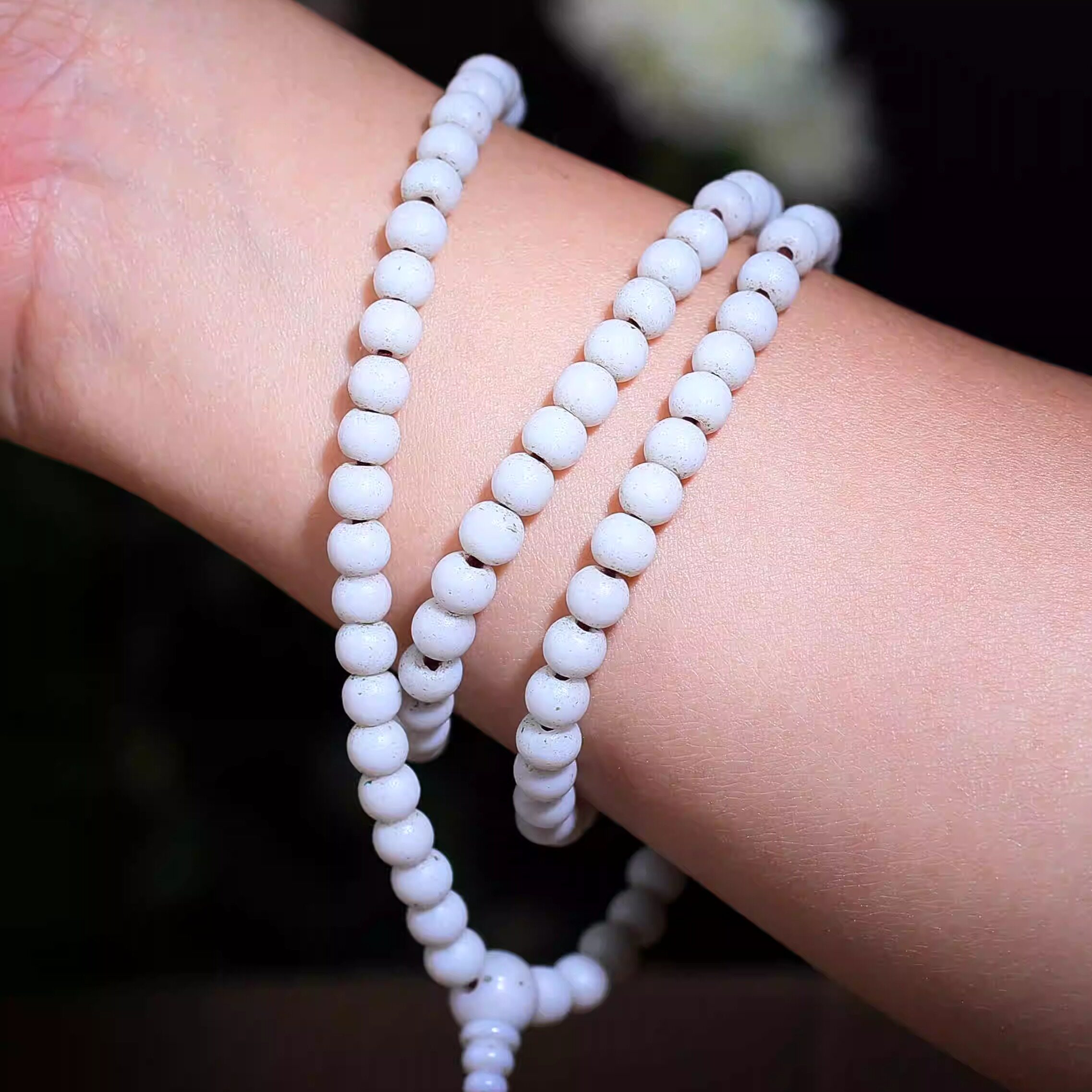 藏传精品雪域白西藏原生态老琉璃念珠手串保真包老佛珠项链配饰珠