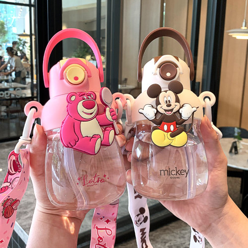 迪士尼儿童水杯夏天小学生上学专用便携吸管杯宝宝男女孩防摔水壶