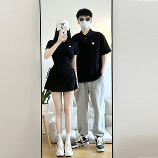 情侣装夏装设计感polot恤裙子小个子包臀显瘦a连衣裙一裙一衣网红