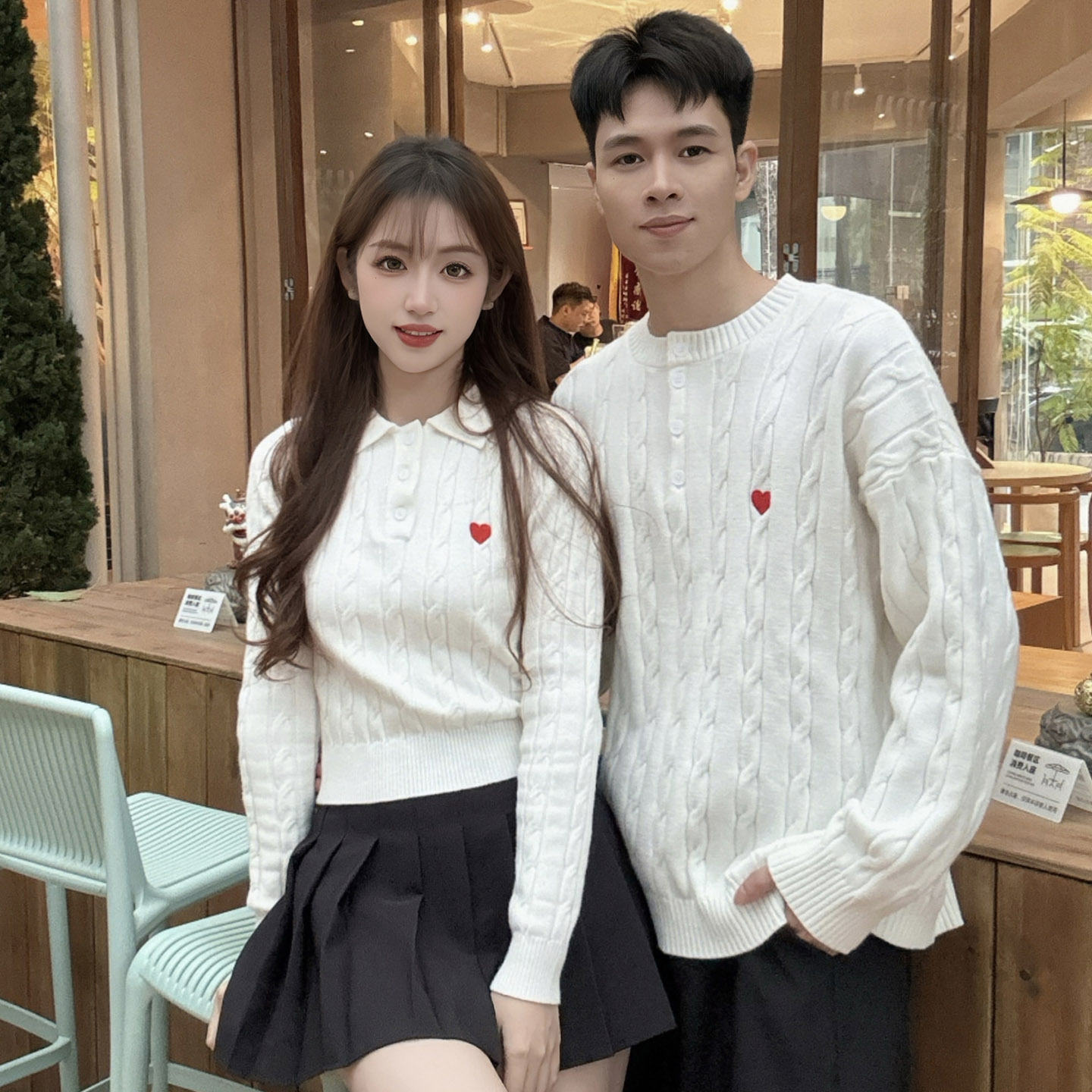情侣装秋冬装2025新款毛衣白色红心高级感针织衫上衣领证登记照潮