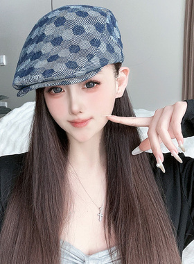 新款春夏英伦格纹男女鸭舌前进帽