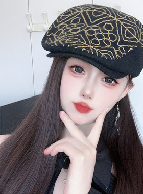 新款时尚百搭前进帽子男女秋冬款韩版网红鸭舌帽羊毛尼复古贝雷帽