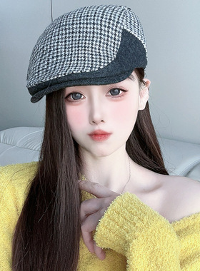 秋冬季韩系爆款鸭舌帽高档帅气女士英伦贝雷帽可调节羊毛前进帽子