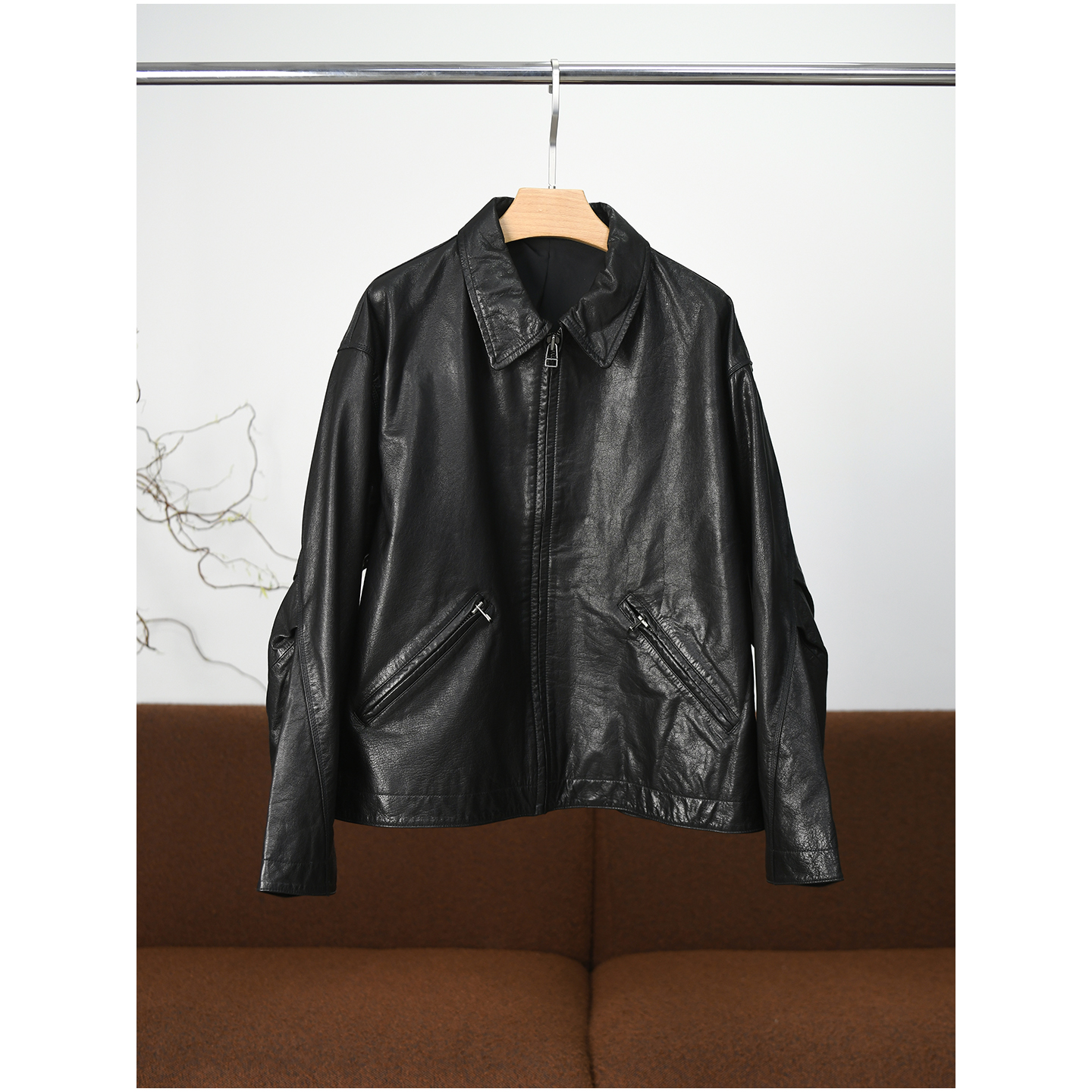 复古油蜡巴恩风  高级感拉满 帅气 时尚感皮衣 牛皮外套  W665