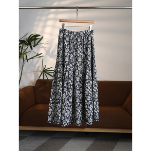 【颖颖家】限量~府绸棉法式中断拼接褶皱侧拉链碎花长半裙W2105