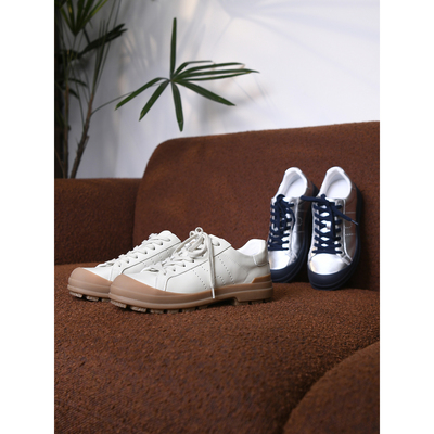 【颖颖家】真皮牛皮踩屎感圆头系带撞色厚底百搭阿甘休闲鞋W2086