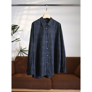 外套W2019 日系进口色织亚麻肌理感廓形宽松格子衬衫 颖颖家
