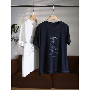 颖颖家【手绘和平鸽】软糯舒适圆领短袖T恤女夏