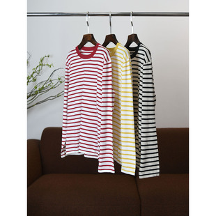 T恤 条纹亚麻棉混纺条纹长袖 万年长青款 百搭洋气W1088 颖颖家