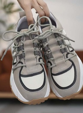 颖颖家 BC真皮牛筋底防滑厚底增高翻毛皮休闲运动鞋老爹鞋 W1664