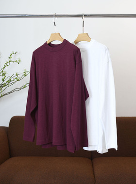 颖颖家 R系竹节棉宽松早秋圆领长袖T恤后背口袋 百搭慵懒女 W1120